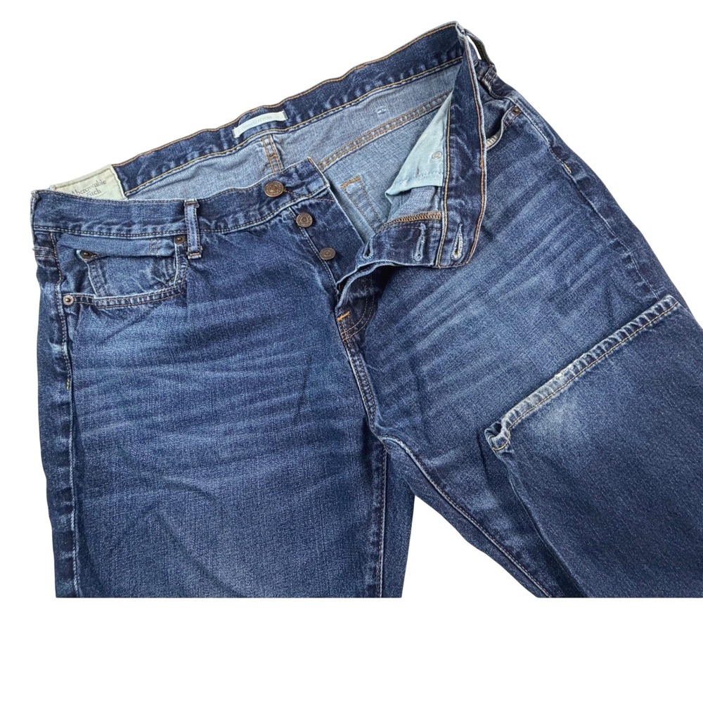 Abercrombie & Fitch Mens Bootcut Jeans Dark Wash Button Fly 38x32 Blue Denim